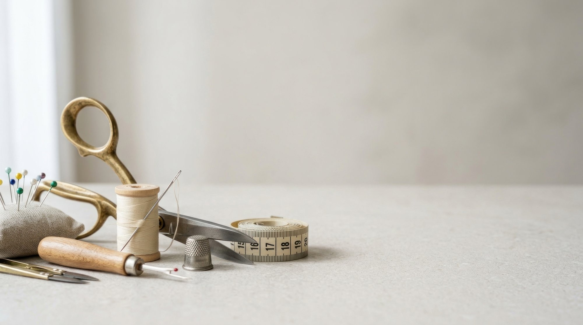 Dettaglio atelier e banco di lavoro con luce naturale